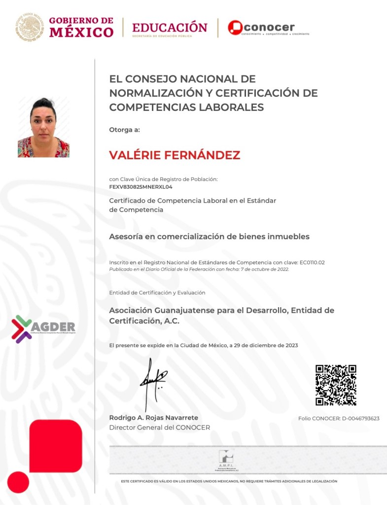 Certification immobilier CONOCER Valérie